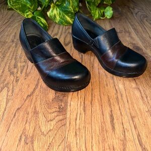 Dansko Tenley Nappa Pro Leather Clogs 37 Women’s 8m7-7.5 Black Brown work nurse